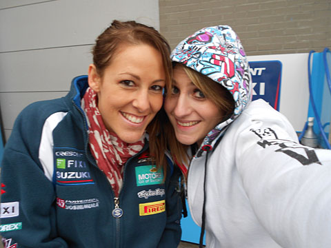 Laura and Mel making the most of a cold, grey Assen...