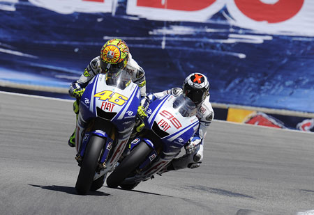 No respect for the aged, these young lads. Baby Lorenzo attacks old man Rossi at The Corkscrew