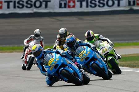 Alvaro Bautista rode a blinder. Loris Capirossi got knocked off the track on the final corner by Hector Barbera but still finished eleventh... (Pic: Suzuki)