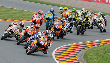Just after the start, and Lorenzo has carved his way through to second. (Pic: MotoGP)