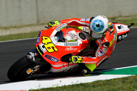 Valentino Rossi and his all seeing eye. It actually is his eye, or a copy of it anyway. Cool design, it just didn't help much... (Pic: Ducati)