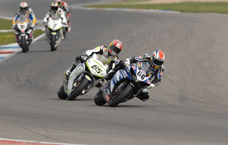 Battle of Britain - Northern Ireland's Jonathan Rea scraps with Huddersfield born Tom Sykes for fifth in the second race