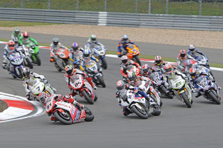 The start of Race Two. Yes, that's troy Corser at the front behind Haga...