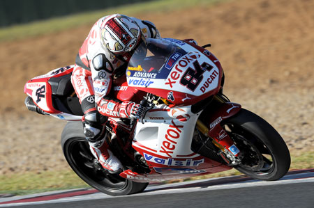Michel Fabrizio rode an inch perfect race one to take, surprisingly, just his fourth win in three years as a factory Ducati rider. (Pic: Ducati)