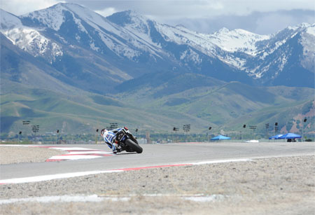 Leon Haslam, for once, is secondary to the spectacular backdrop. It really is a very pretty place... (Pic: Suzuki)