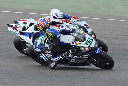 Eugene Laverty, Johnny Rea and Troy Corser get all physical... (Pic: Richard Handley)