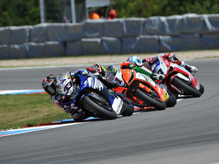 Melandri leads Biaggi leads Checa. It stayed like this for a while... (Pic: Yamaha)