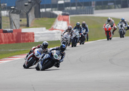 The first lap of Race 2, and Checa is in a hurry. But that Yamaha is quick...