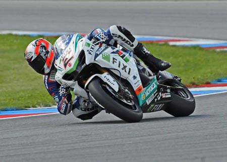 Leon Camier took the Fixi Suzuki to the top of the timesheets in Superpole, albeit briefly...