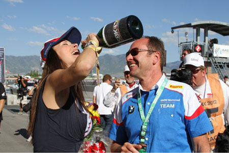 Our pal Chuck Forquer happened to be there when Marco Melandri's girlfriend and boss finished his well deserved champagne... (Pic: Chuck Forquer)