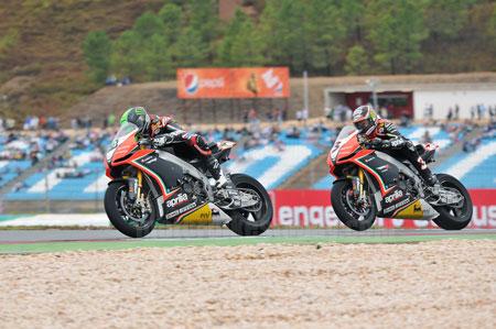 A good day for Aprilia...but why does Biaggi aways look so cross?